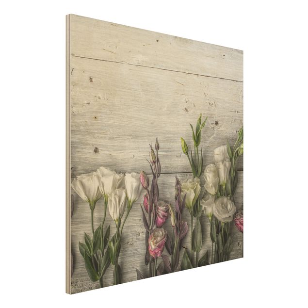 Wanddeko Küche Tulpen-Rose Shabby Holzoptik