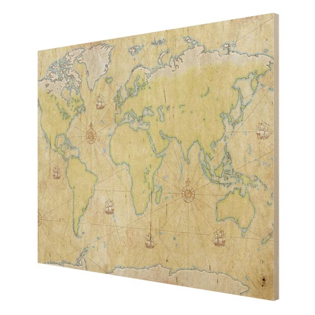 Wandbild Holz World Map