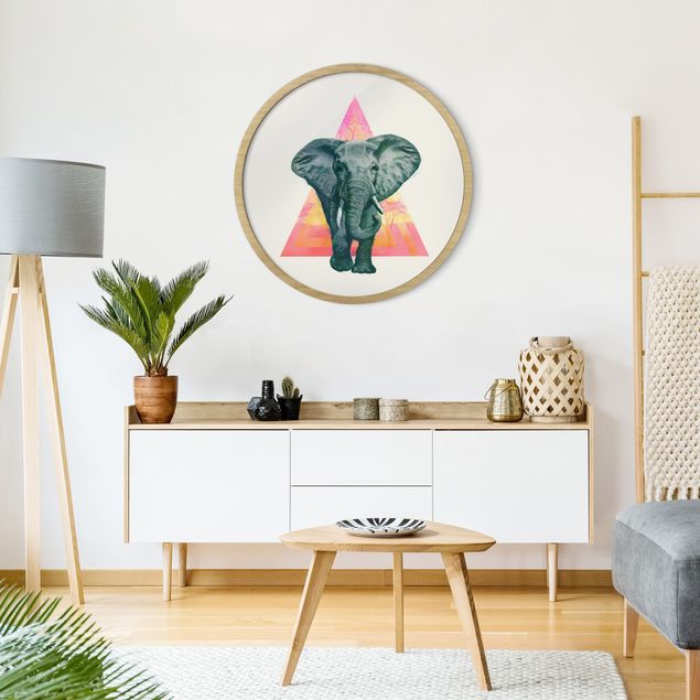 Gerahmte Bilder Rund Illustration Elefant vor Dreieck Malerei