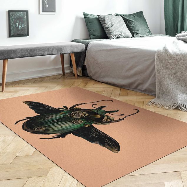 Teppich grün Illustration floraler Käfer