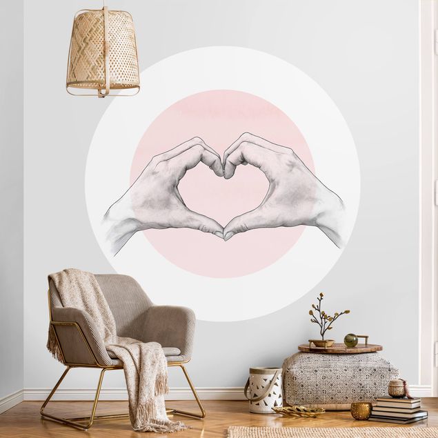 Küchen Deko Illustration Herz Hände Kreis Rosa Weiß