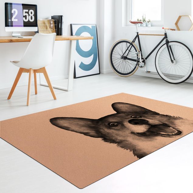 Moderne Teppiche Illustration Hund Corgi Weiß Schwarz Malerei