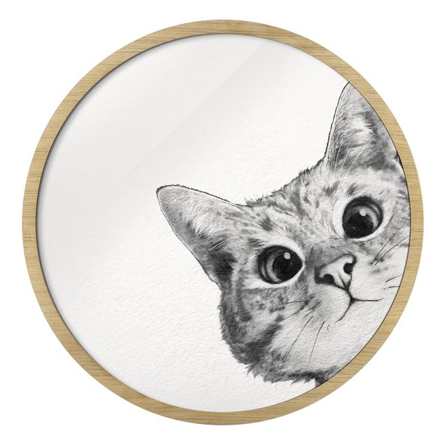 Tierbilder mit Rahmen Illustration Katze Zeichnung Schwarz Weiß