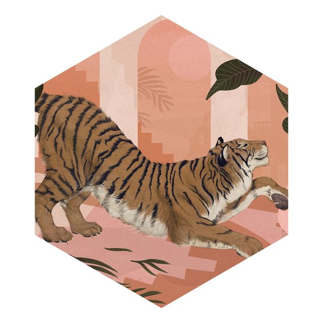 Fototapete rosa Illustration Tiger in Pastell Rosa Malerei