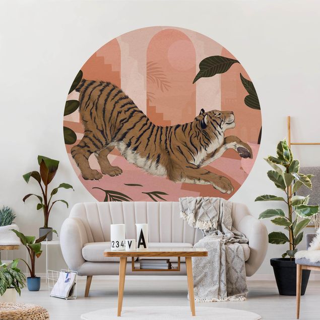 Wanddeko Küche Illustration Tiger in Pastell Rosa Malerei