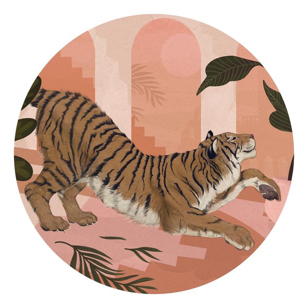 Tapete Tiere Illustration Tiger in Pastell Rosa Malerei