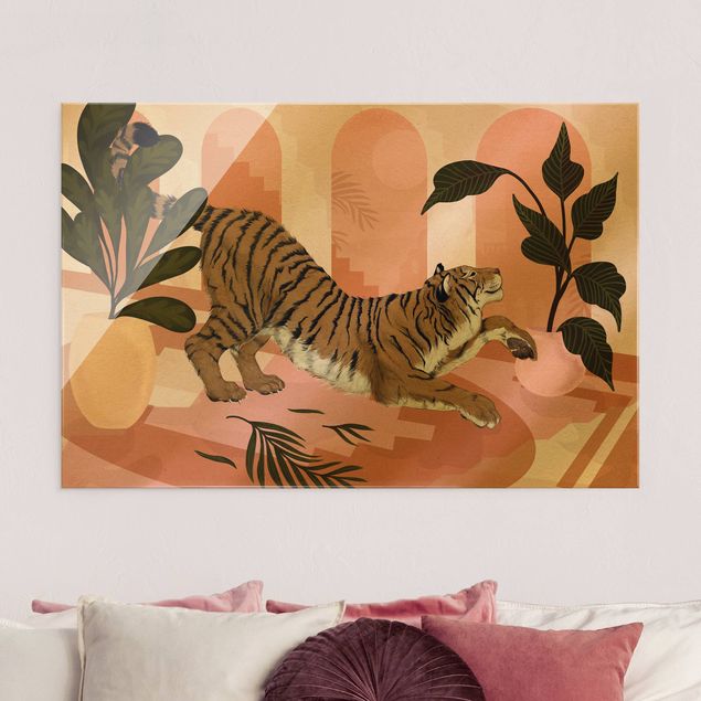 Küchen Deko Illustration Tiger in Pastell Rosa Malerei