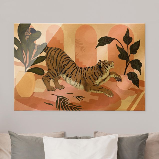 Wandbilder Tiger Illustration Tiger in Pastell Rosa Malerei