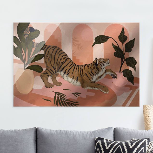 Küchen Deko Illustration Tiger in Pastell Rosa Malerei