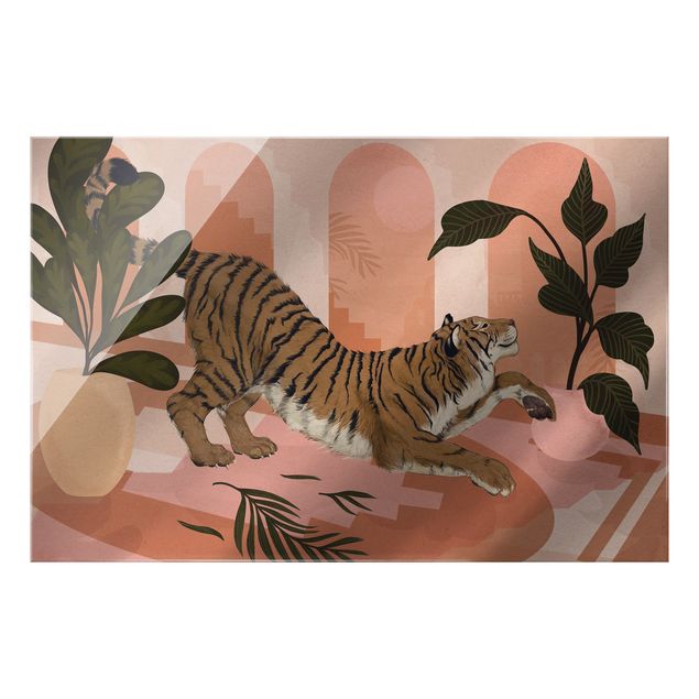 Wandbilder Modern Illustration Tiger in Pastell Rosa Malerei