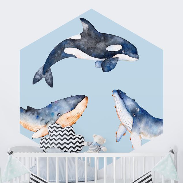 Deko Kinderzimmer Illustrierte Wale als Aquarell
