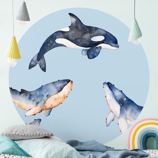 Mustertapeten Illustrierte Wale als Aquarell
