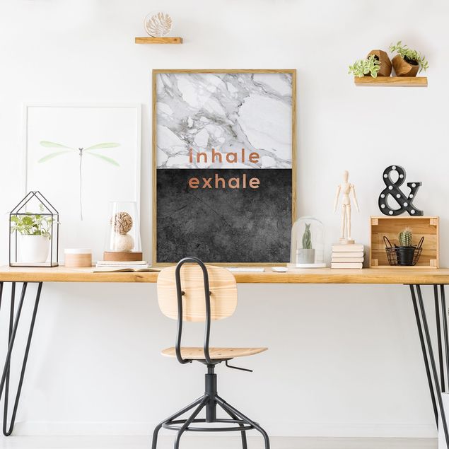schwarz-weiß Bilder mit Rahmen Inhale Exhale Kupfer und Marmor