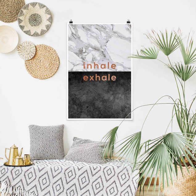 Poster schwarz-weiß Fotografie Inhale Exhale Kupfer und Marmor