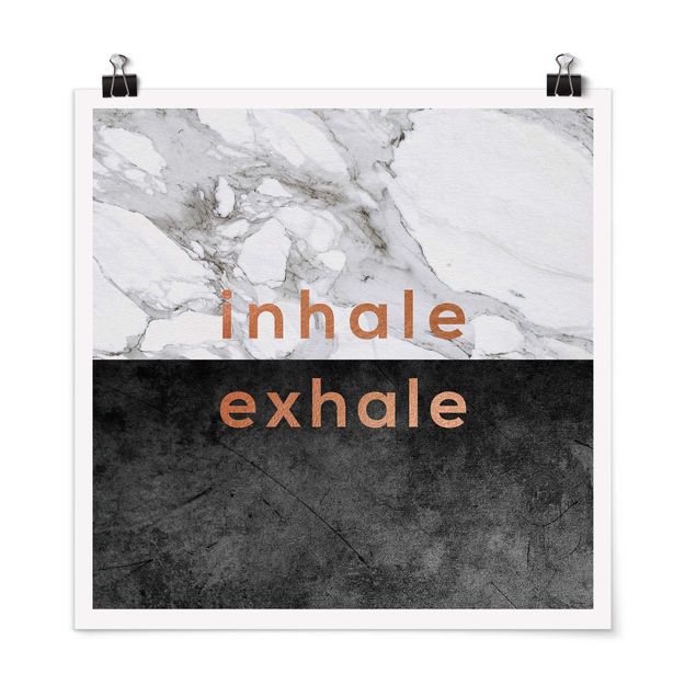 Spruch Poster Inhale Exhale Kupfer und Marmor