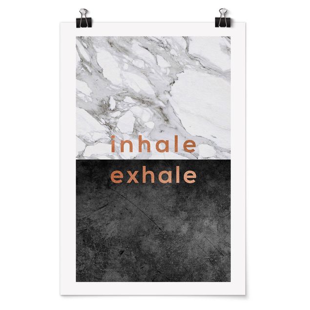 Poster mit Spruch Inhale Exhale Kupfer und Marmor