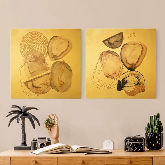Wandbilder Japandi Aquarell Formen Gold