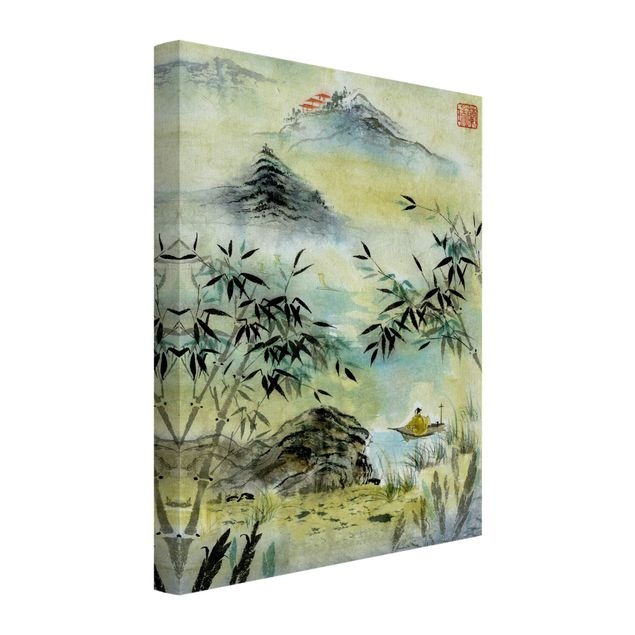 Wandbilder Landschaften Japanische Aquarell Zeichnung Bambuswald