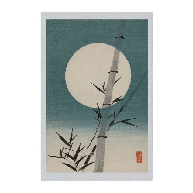 Wandbilder Retro Japanische Zeichnung Bambus und Mond