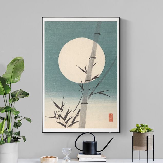 Wandbilder Natur Japanische Zeichnung Bambus und Mond