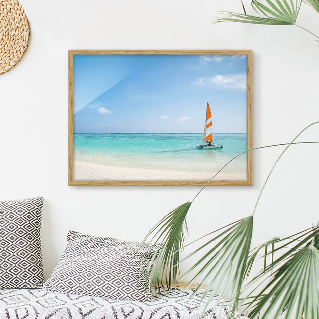 Strandbilder mit Rahmen Katamaran auf dem Indischen Ozean