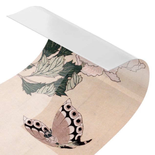 Bilder Katsushika Hokusai Katsushika Hokusai - Rosa Pfingstrosen mit Schmetterling