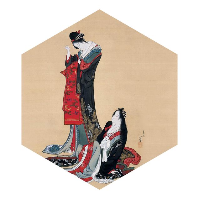 Fototapete beige Katsushika Hokusai - Zwei Kurtisanen
