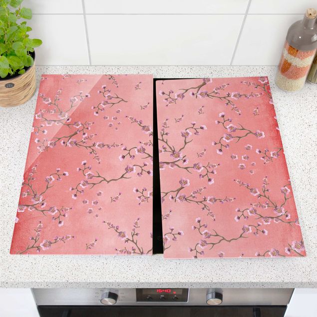 Küche Dekoration Kirschblüten auf Rot