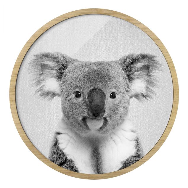 Runde Bilder mit Rahmen Koala Klaus Schwarz Weiß