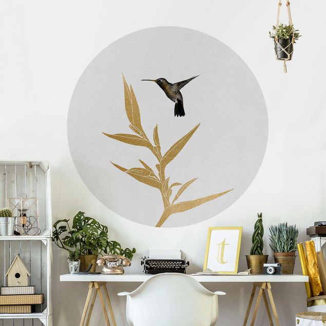 Wanddeko Küche Kolibri und tropische goldene Blüte II