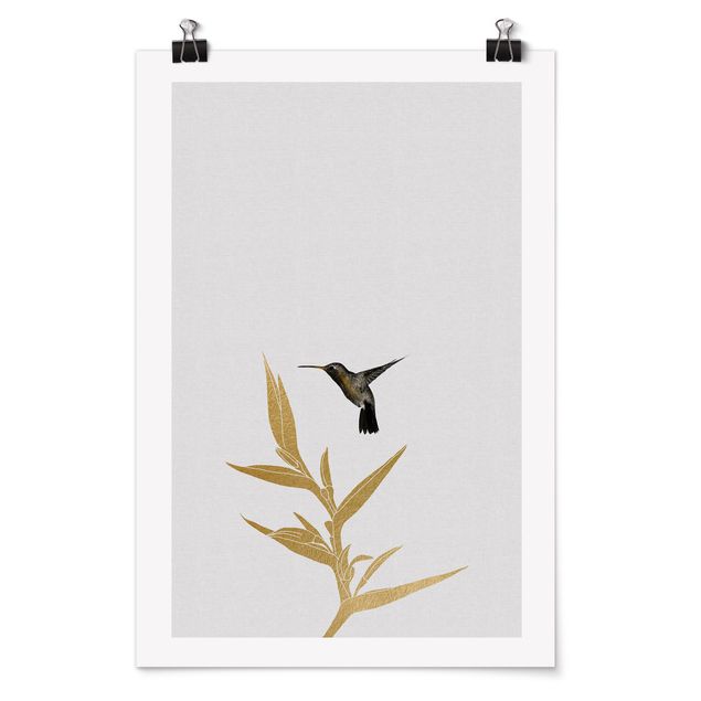 Kunstkopie Poster Kolibri und tropische goldene Blüte II