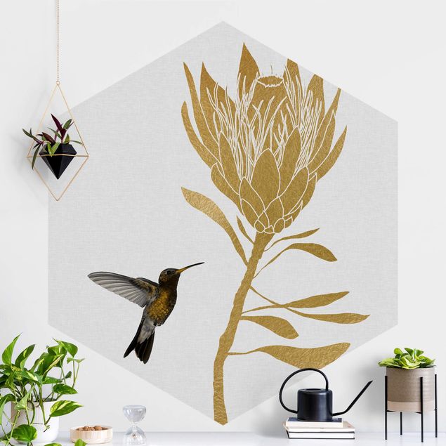 Küche Dekoration Kolibri und tropische goldene Blüte