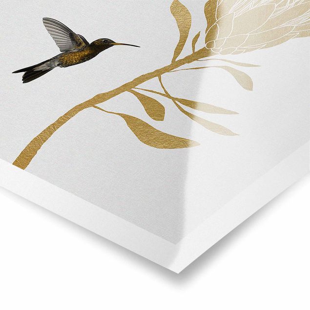 Poster Kolibri und tropische goldene Blüte