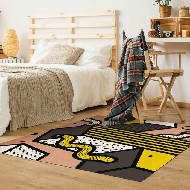 Moderne Teppiche Komposition Neo Memphis Gelb und Grau