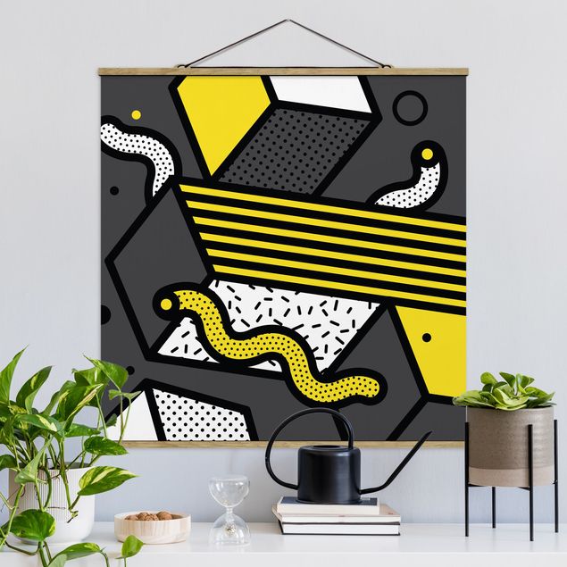 Wandbilder Muster Komposition Neo Memphis Gelb und Grau
