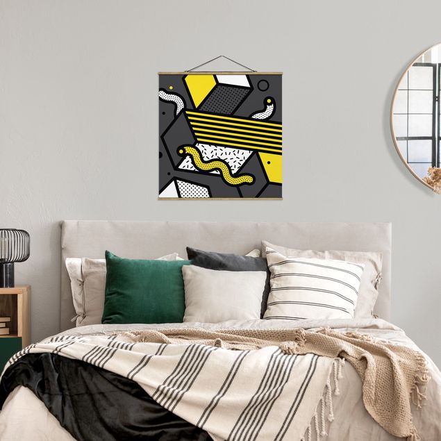 Wandbilder Modern Komposition Neo Memphis Gelb und Grau