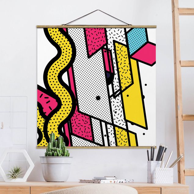 Wandbilder Muster Komposition Neo Memphis Pink und Gelb
