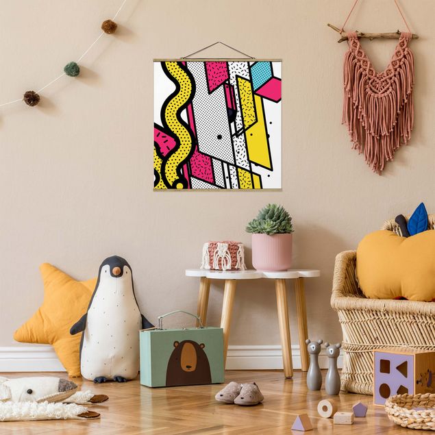 Wandbilder Bunt Komposition Neo Memphis Pink und Gelb