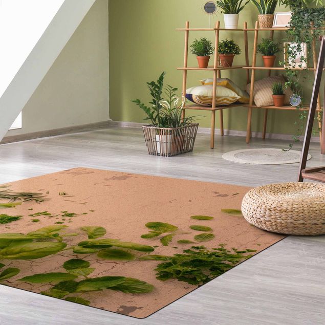 Teppich grün Kräuter auf Holz Shabby
