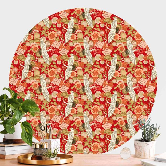 Küche Dekoration Kraniche und Chrysanthemen Rot