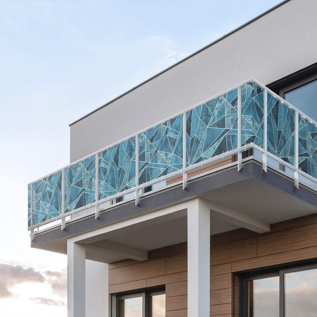 Balkon Sichtschutz sturmfest ohne Bohren Kristallblaue Geometrie
