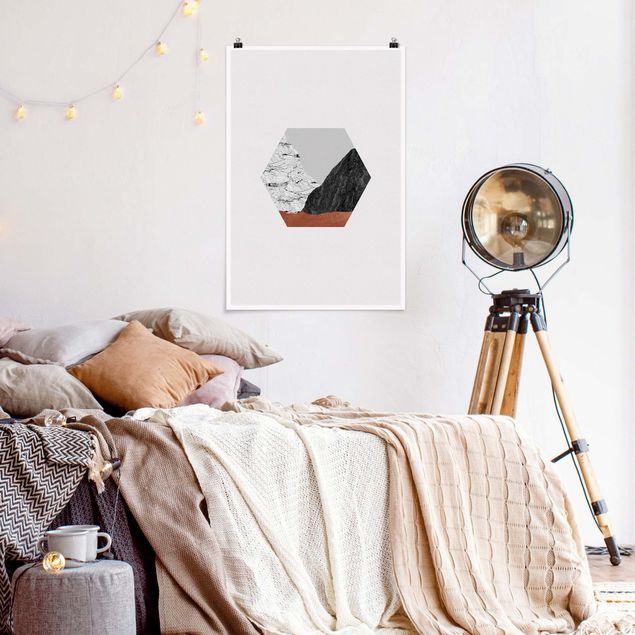 Poster schwarz-weiß Kupferberge Geometrie im Hexagon