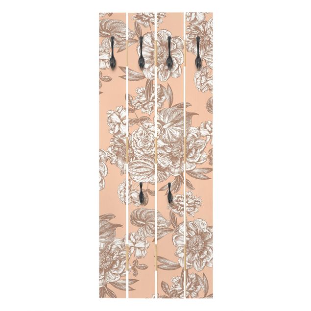 Wandgarderobe mit Motiv Kupferstich Blütenbouquet