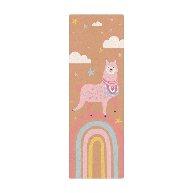 Kleine Teppiche Lama auf Regenbogen mit Sternen und Pünktchen