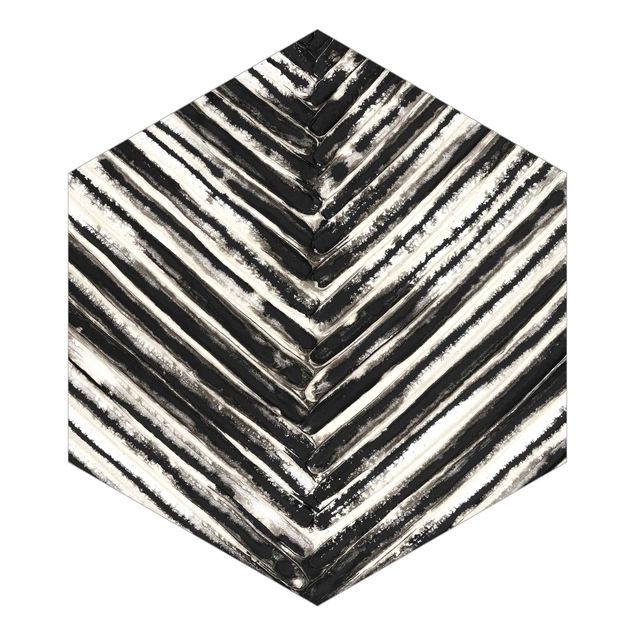 Hexagon Mustertapete selbstklebend - Lamellen Schwarz Weiß