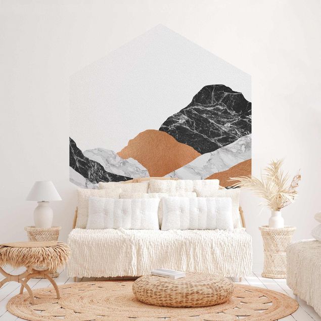 Fototapete Berge Landschaft in Marmor und Kupfer II