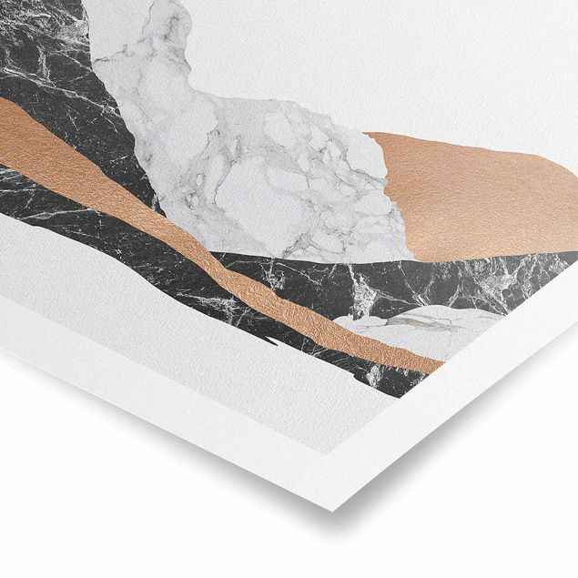 Poster abstrakt Landschaft in Marmor und Kupfer