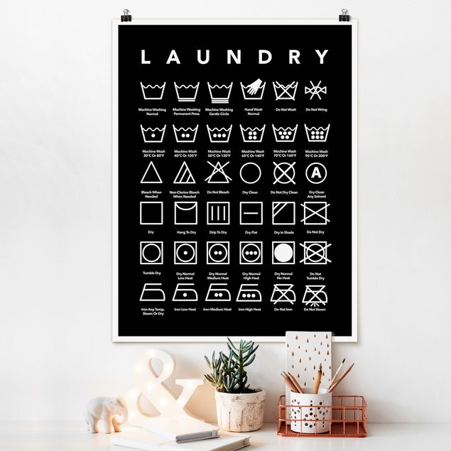 Küchen Deko Laundry Symbole Schwarz-Weiß