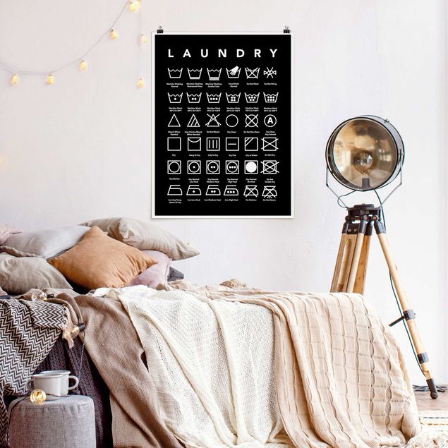 Poster schwarz-weiß Fotografie Laundry Symbole Schwarz-Weiß