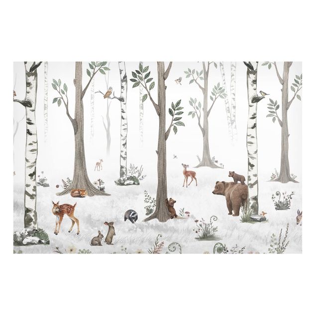 Kinderzimmer Deko Leiser weißer Wald mit Tieren